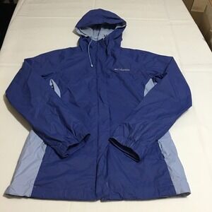 Columbia Rain Jacket Women XS Blue Hooded Full Zip Colorblock